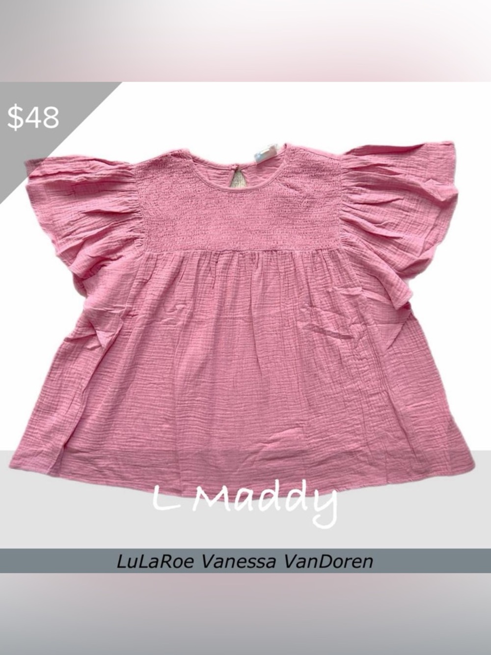 LuLaRoe Maddy Pink Smocked Flutter Sleeve Top